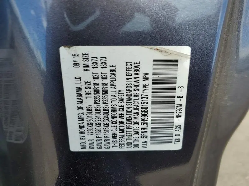 2016 HONDA ODYSSEY TOURING  