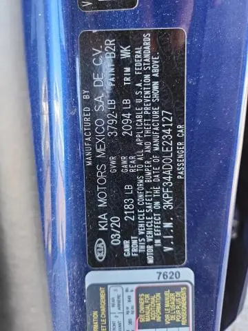 2020 KIA FORTE GT LINE  