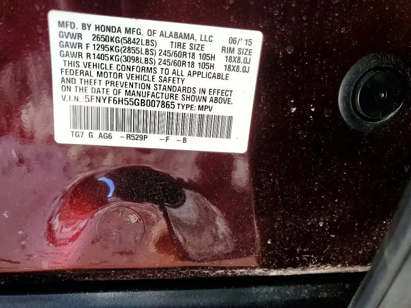 2016 HONDA PILOT EXL  