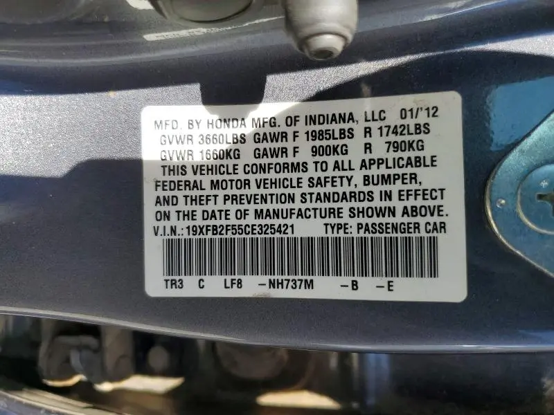 2012 HONDA CIVIC LX  