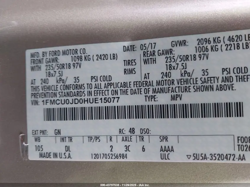 2017 FORD ESCAPE TITANIUM