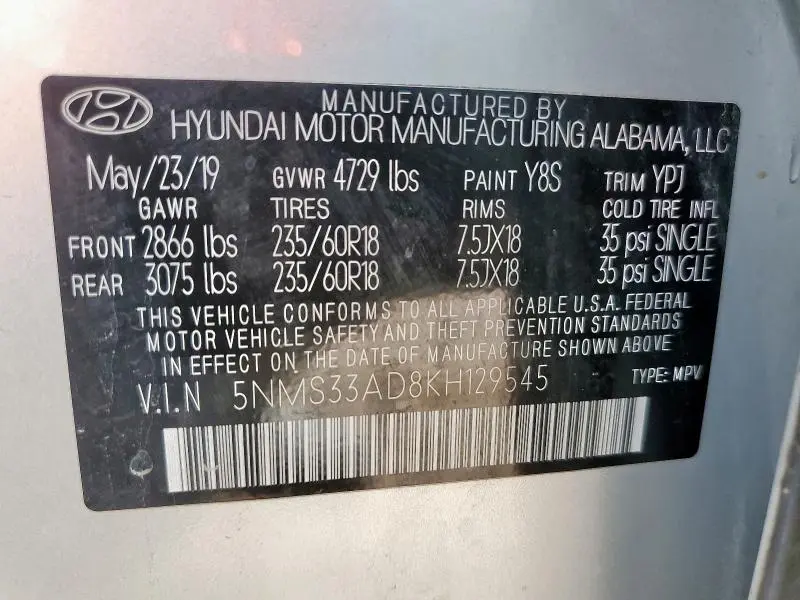 2019 HYUNDAI SANTA FE SEL  