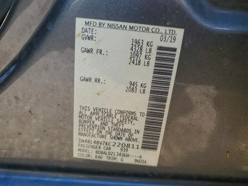 2019 NISSAN ALTIMA S  