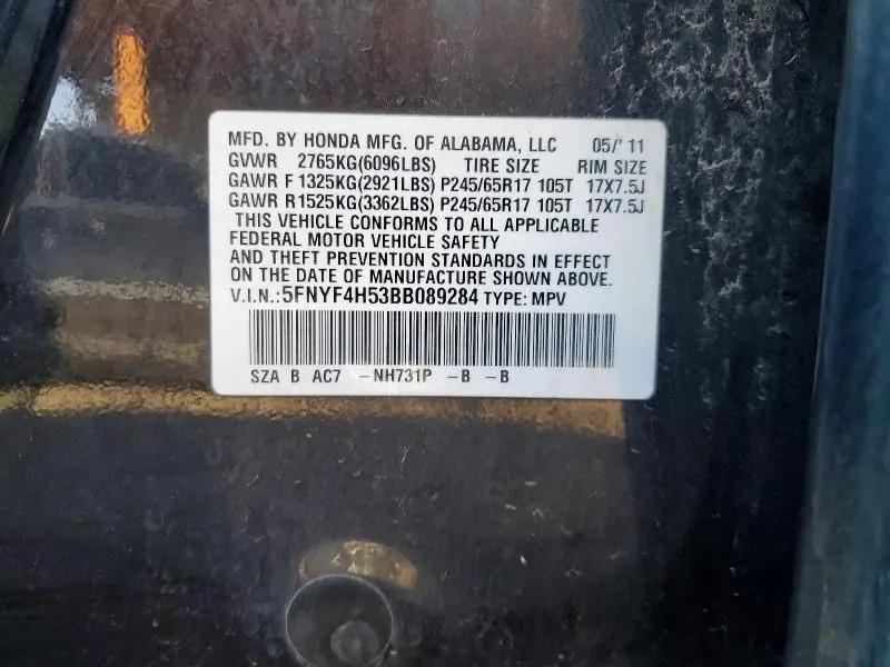 2011 HONDA PILOT EXL  