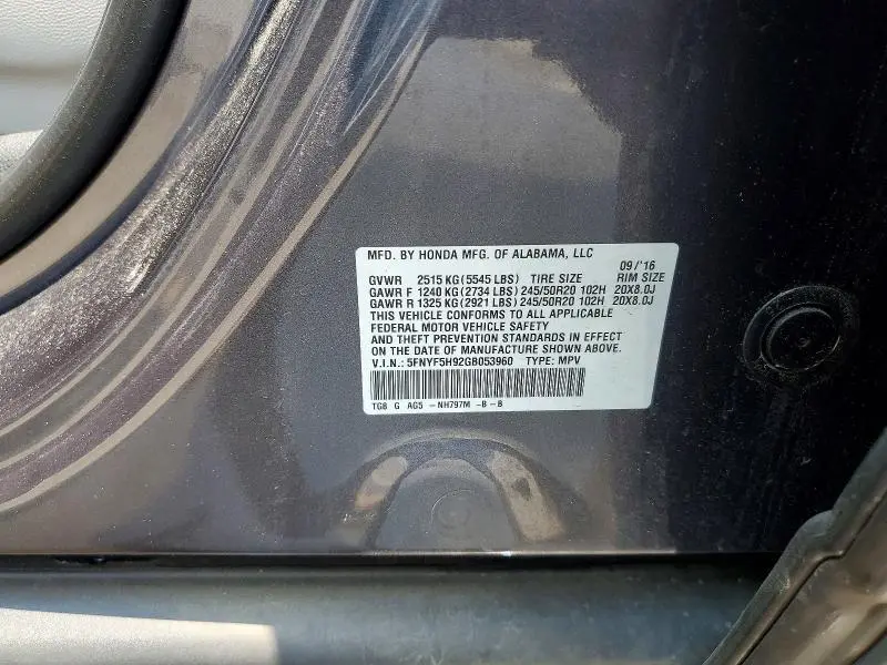 2016 HONDA PILOT TOURING  