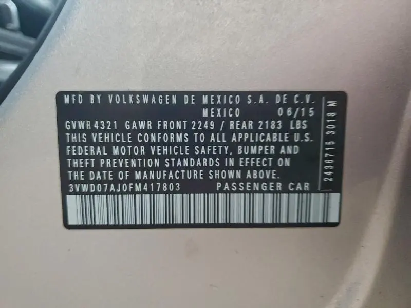 2015 VOLKSWAGEN JETTA SE  