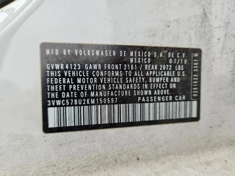 2019 VOLKSWAGEN JETTA S  