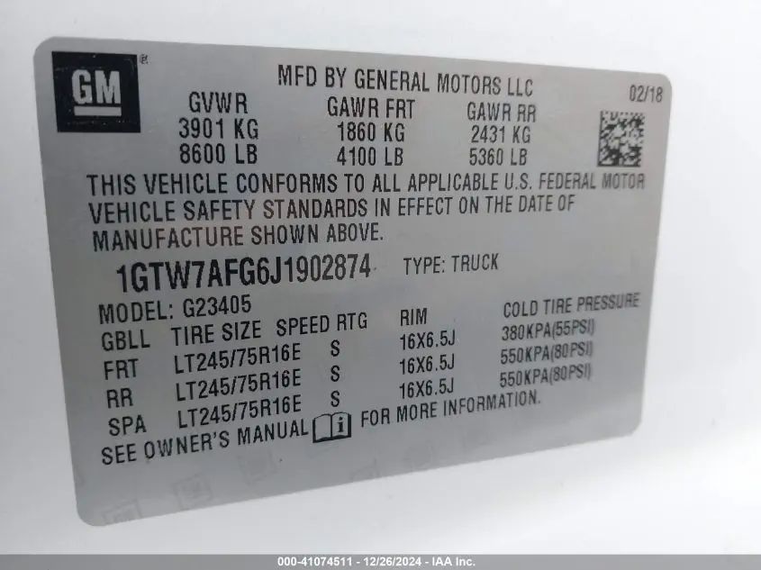 2018 GMC SAVANA 2500 WORK VAN