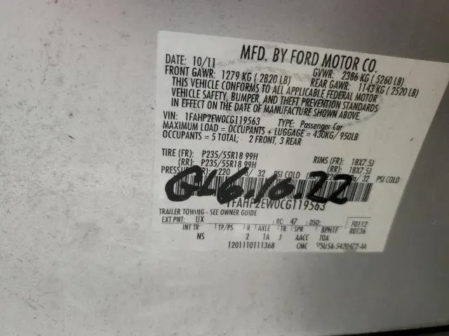 2012 FORD TAURUS SEL  