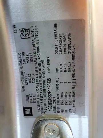 2015 CHEVROLET COLORADO   