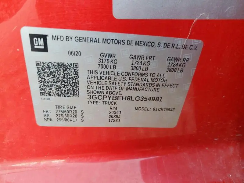 2020 CHEVROLET SILVERADO K1500 CUSTOM  