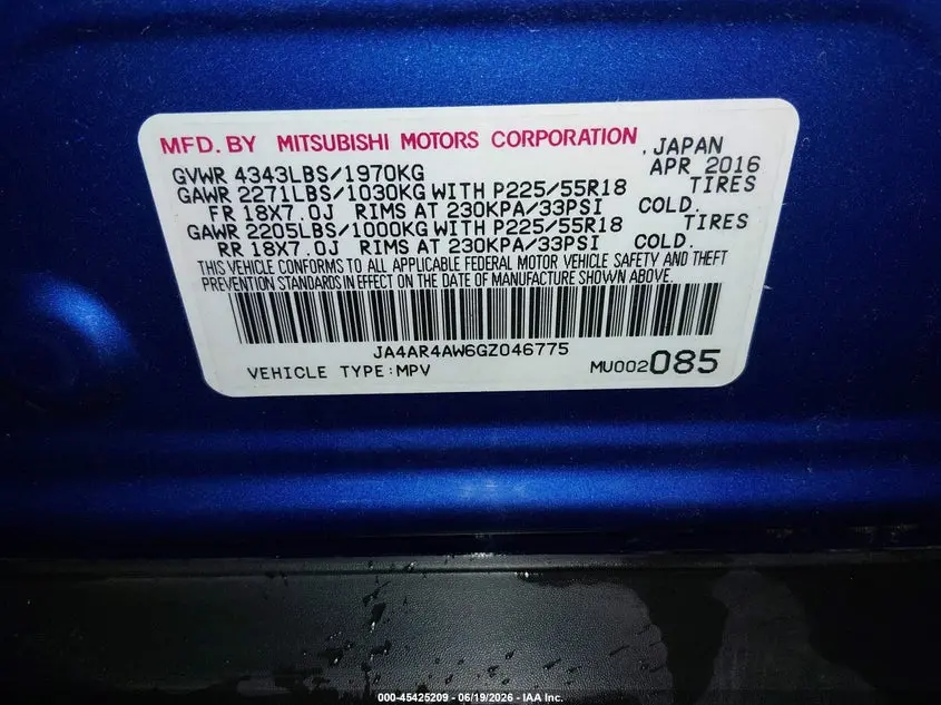 2016 MITSUBISHI OUTLANDER SPORT 2.4 SEL