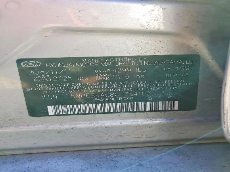 2012 HYUNDAI SONATA GLS  