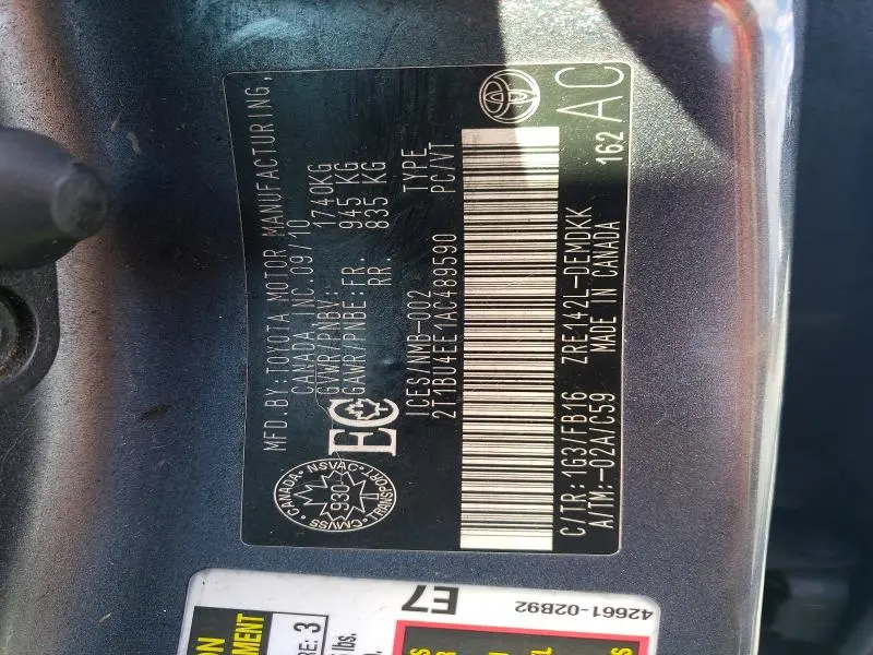 2010 TOYOTA COROLLA BASE  