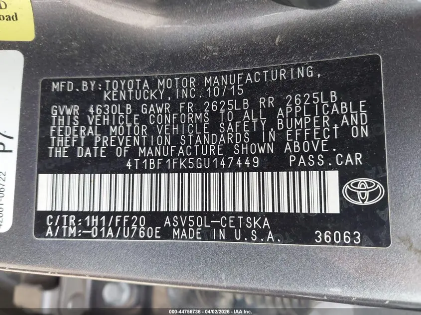 2016 TOYOTA CAMRY SE