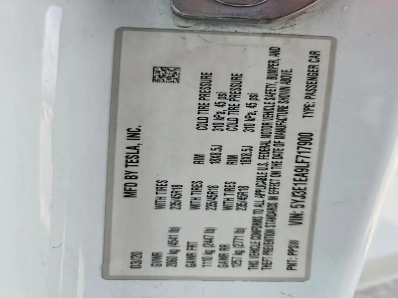 2020 TESLA MODEL 3   