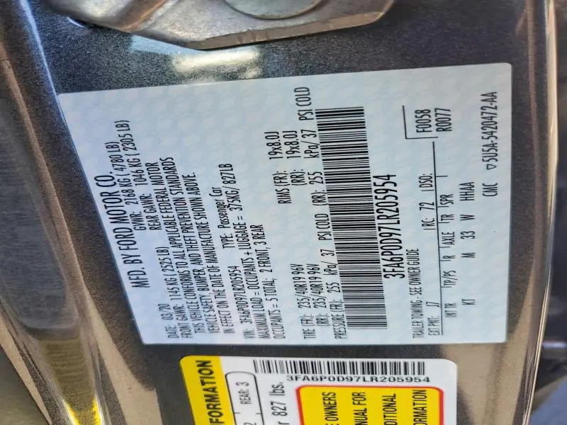 2020 FORD FUSION TITANIUM  