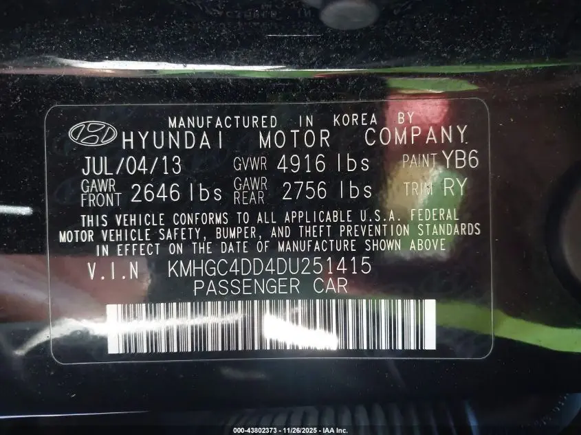 2013 HYUNDAI GENESIS 3.8