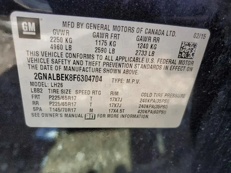 2015 CHEVROLET EQUINOX LT  