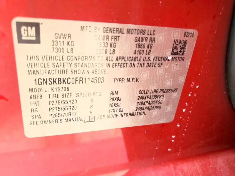 2015 CHEVROLET TAHOE K1500 LT  