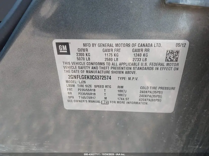 2012 CHEVROLET EQUINOX LTZ