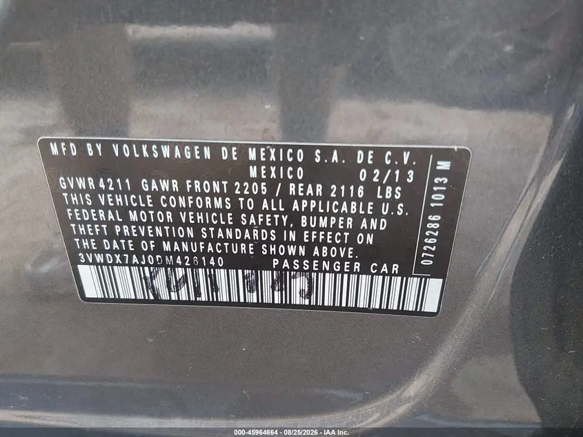 2013 VOLKSWAGEN JETTA 2.5L SE