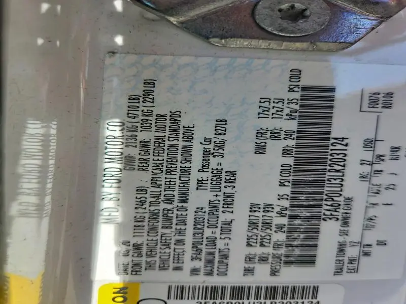 2020 FORD FUSION SE  
