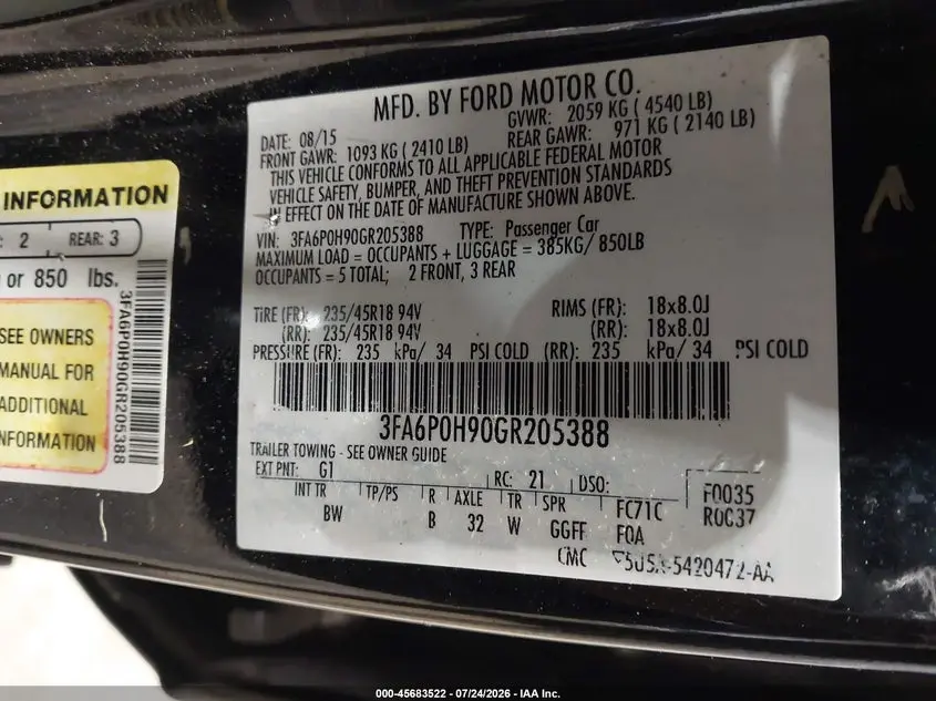 2016 FORD FUSION SE
