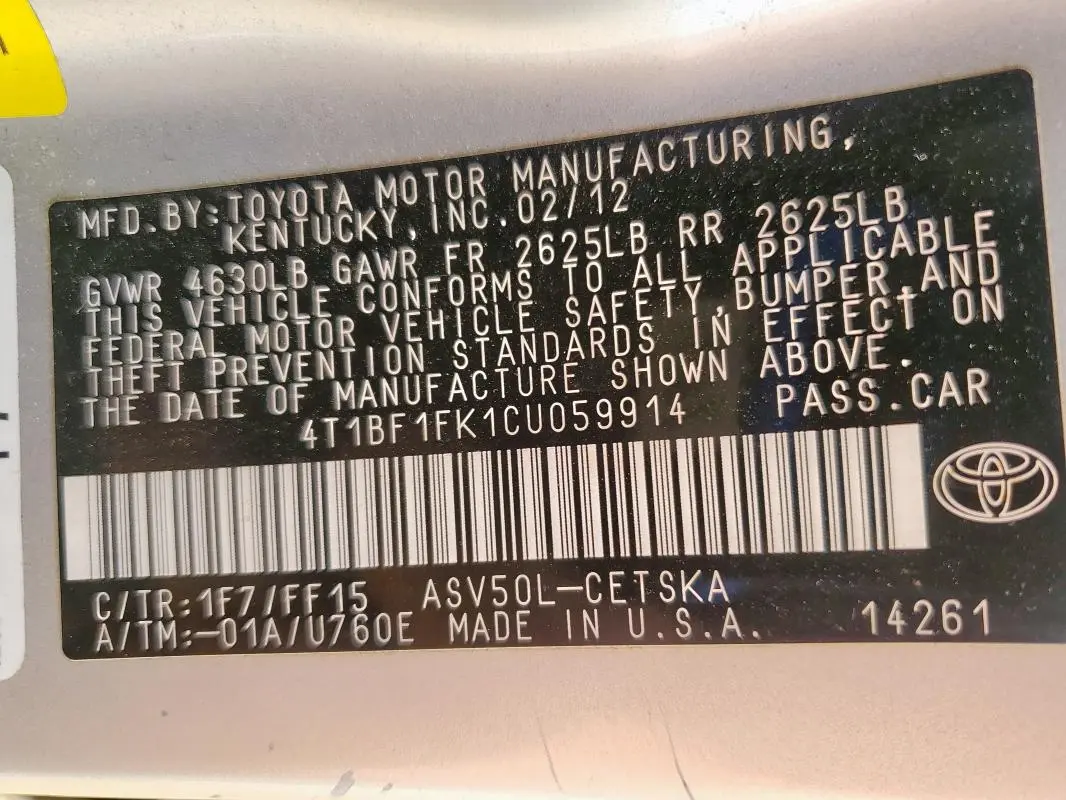 2012 TOYOTA CAMRY BASE  