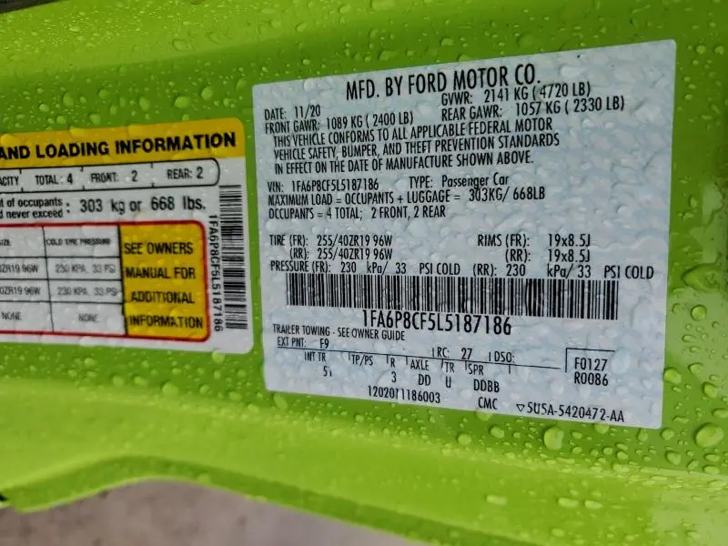 2020 FORD MUSTANG GT  