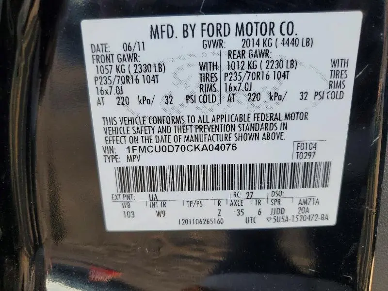 2012 FORD ESCAPE XLT  