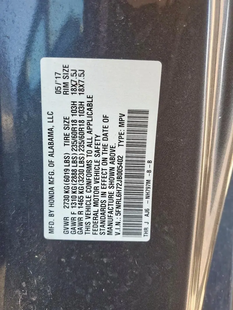 2018 HONDA ODYSSEY EXL  