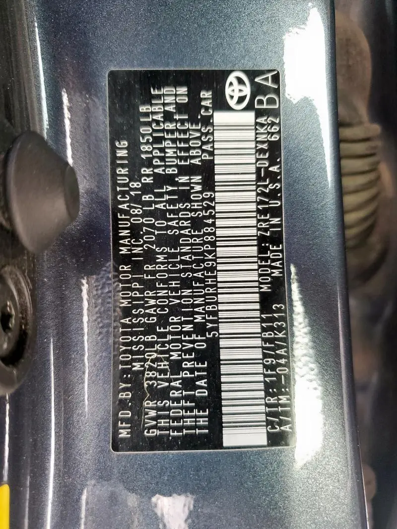 2019 TOYOTA COROLLA L  