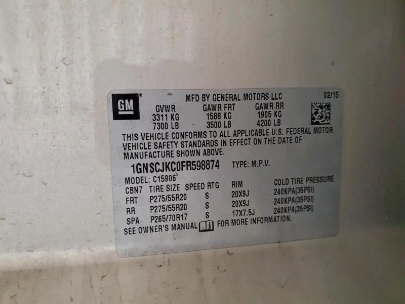 2015 CHEVROLET SUBURBAN C1500 LT  