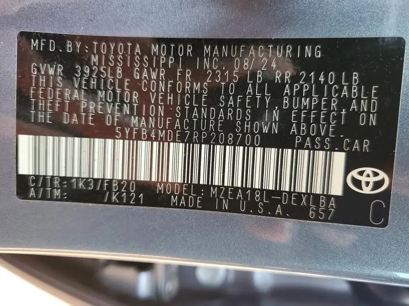 2024 TOYOTA COROLLA LE  