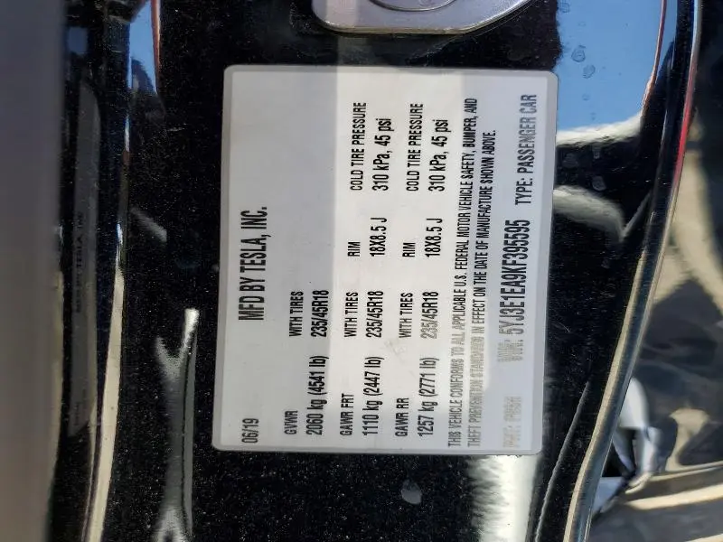 2019 TESLA MODEL 3   