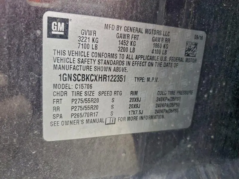 2017 CHEVROLET TAHOE C1500 LT  