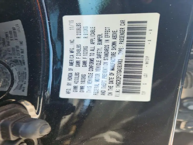 2016 HONDA ACCORD LX  