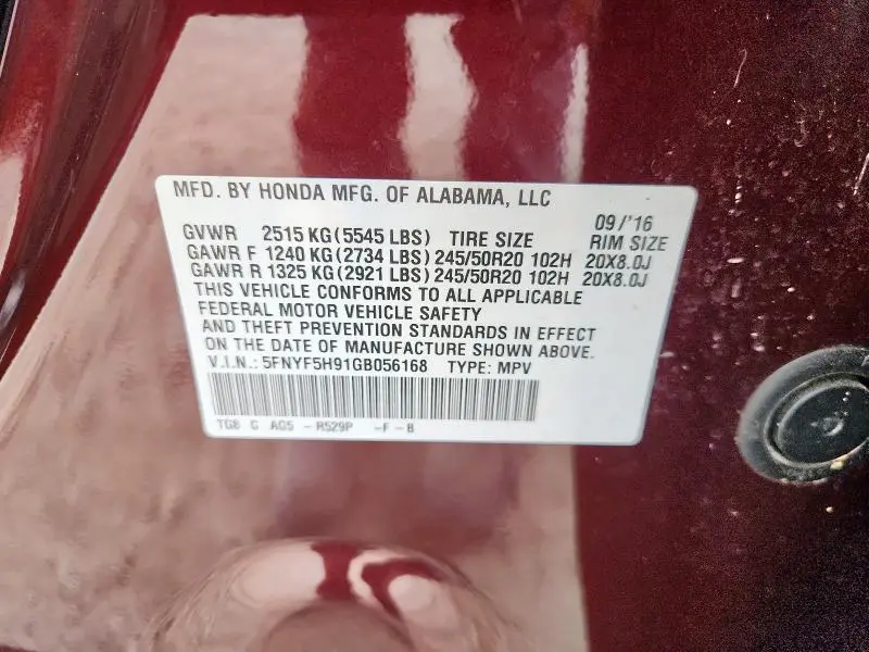 2016 HONDA PILOT TOURING  