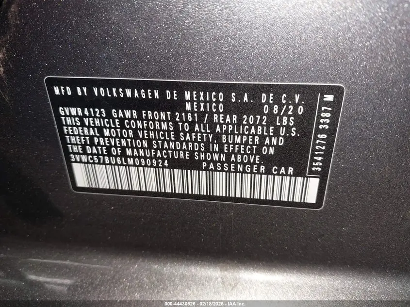 2020 VOLKSWAGEN JETTA 1.4T R-LINE/1.4T S/1.4T SE