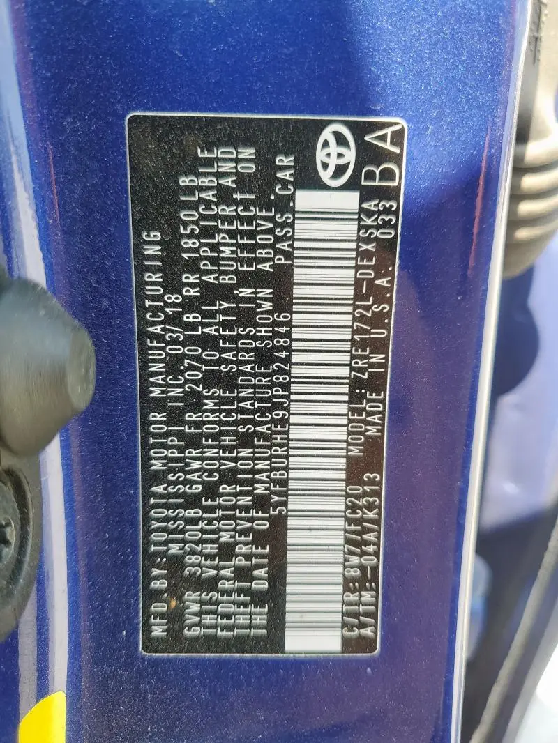 2018 TOYOTA COROLLA L  