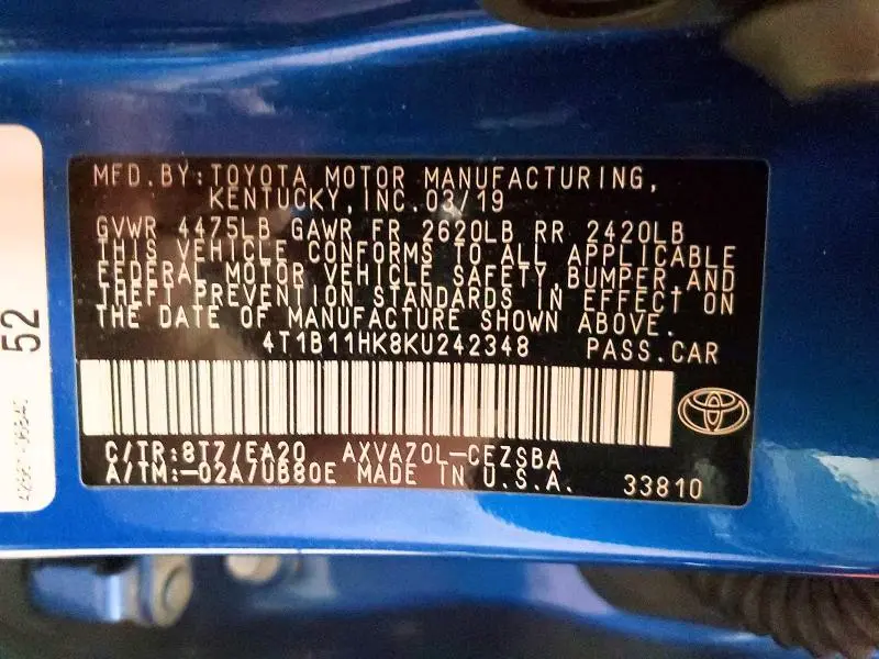 2019 TOYOTA CAMRY SE  