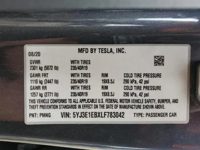 2020 TESLA MODEL 3   