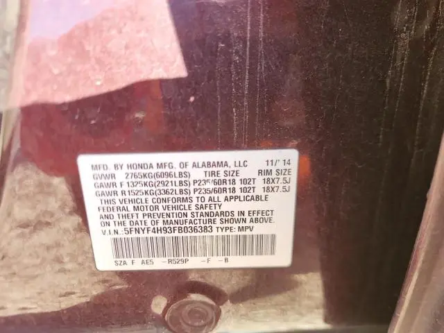 2015 HONDA PILOT TOURING  