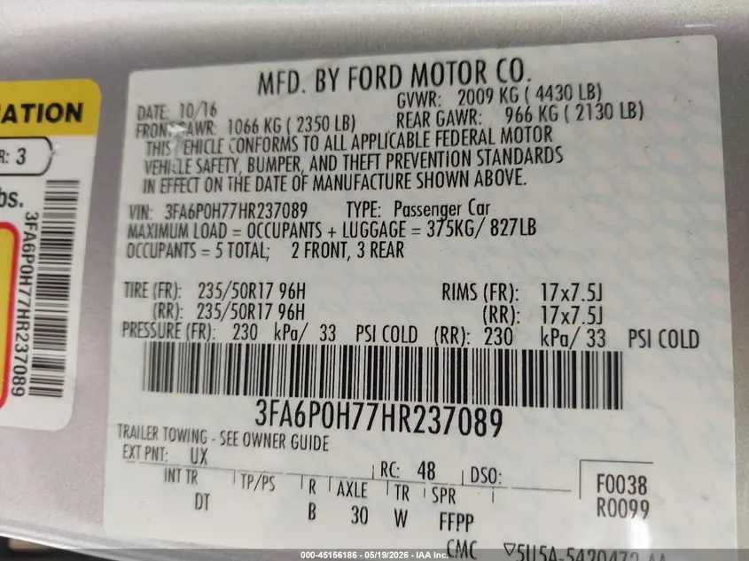 2017 FORD FUSION SE