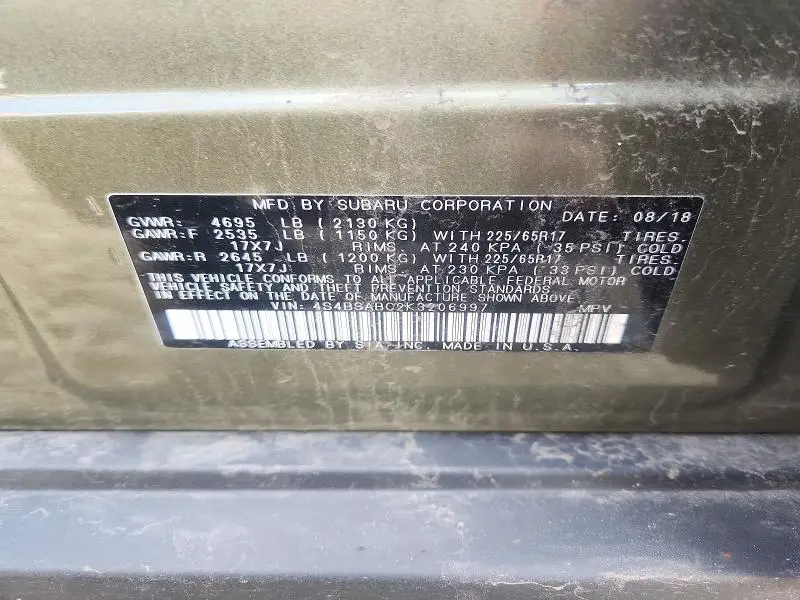 2019 SUBARU OUTBACK 2.5I  