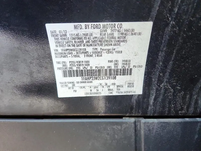 2012 FORD TAURUS LIMITED  