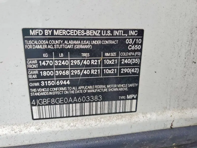 2010 MERCEDES-BENZ GL 550 4MATIC  