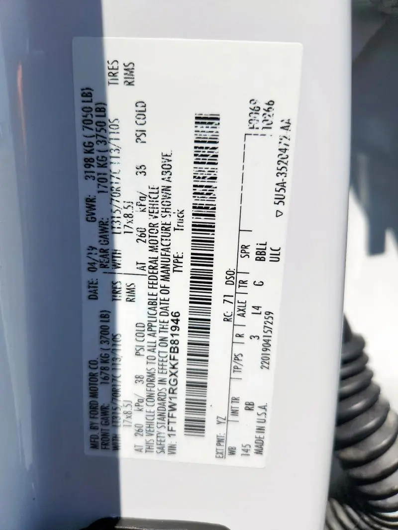 2019 FORD F150 RAPTOR  