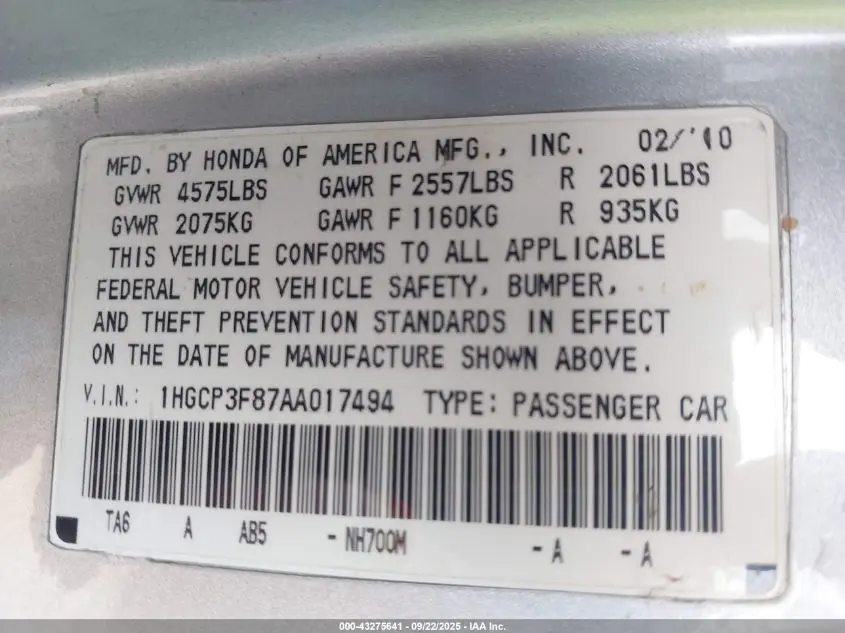 2010 HONDA ACCORD 3.5 EX-L